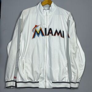 Stitches Miami Marlins MLB Track Jacket Mens Size XL Polyester White Sportswear